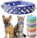 Small Spiked Dog Collar, Male Spike Puppy Collars PU Leather Mushrooms Rivet Boy Studded Cat Collars Adjustable for Little XXS XS Medium Large Dogs, Blue, S