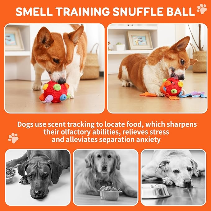Dog Snuffle Ball Toy, Interactive Dog Puzzle Ball, Encourage Natural Foraging Skills Slow Feeder Training Dog Sniff Toy (Red)