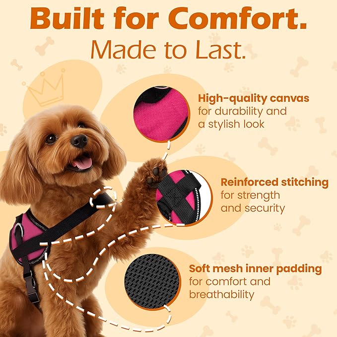 Bark Appeal Pink No-Pull Dog Harness for Large to Extra Large Sized Pets – Adjustable, Reflective Vest with 3 Leash Clips for Added Control, Easy Walks & Training – XL