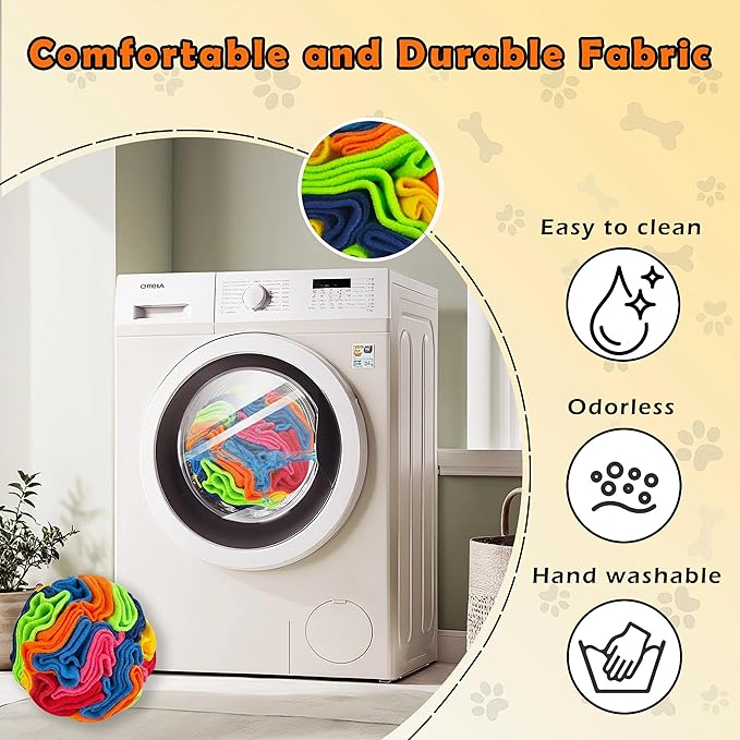ABULL 7.9" Snuffle Ball for Dogs - Interactive Dog Puzzle Toy & Slow Feeder, Relieves Boredom & Exercises Sniffing by Sparking Foraging Instincts, Machine Washable for All Breeds (Rainbow, Large)
