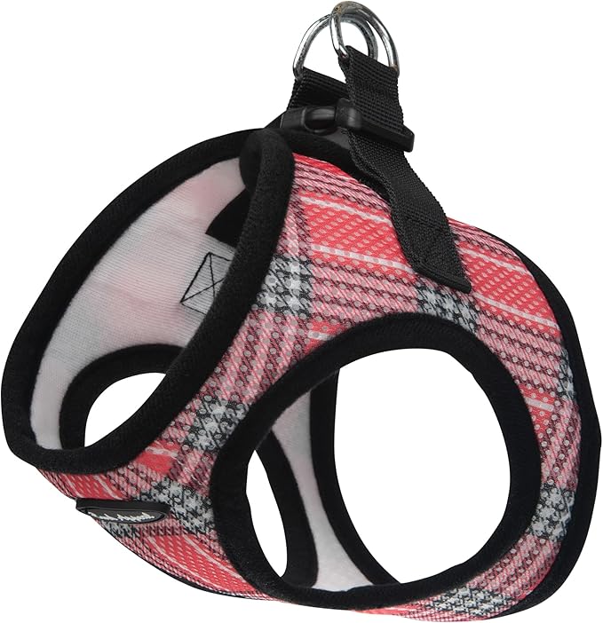 Bark Appeal Coral Red Plaid Step-in Dog Harness for Small to Medium Sized Pets – Updated Sizing, Re-Measuring is Essential – Soft Vest Harness – Anti-Choke with Adjustable Strap & Heavy Duty Clip – M