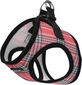 Bark Appeal Coral Red Plaid Step-in Dog Harness for XS to Small Sized Pets – Updated Sizing, Re-Measuring is Essential – Soft Vest Harness – Anti-Choke with Adjustable Strap & Heavy Duty Clip – S