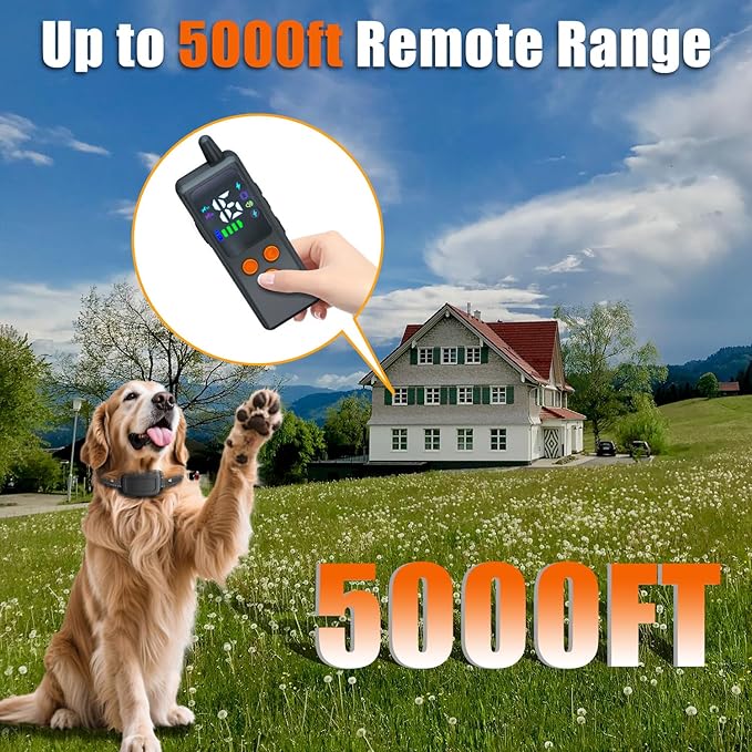 Shock Collars, 5000FT Dog Training Collar with Remote, IPX7 Waterproof E-Collar Featuring Beep, Vibration, Shock, No-Shock Mode, fit for Small Medium Large Dogs Black
