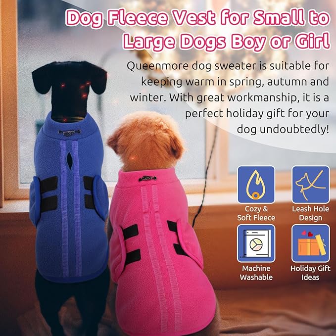 Queenmore XL Dog Sweater, Soft Fleece Vest Pullover Dog Jacket with Leash Hole, Warm Winter Dog Clothes Cold Weather Doggy Dachshund Sweaters for Large Dogs Cats Boy or Girl (Pink, XL)