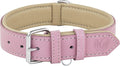 Riparo Pink Dog Collar, Puppy Collar, Leather Dog Collar with Dog Tag Holder, Small Dog Collar for Small Dogs (S: 0.75” Wide for 10”-13.5” Neck, Pink)