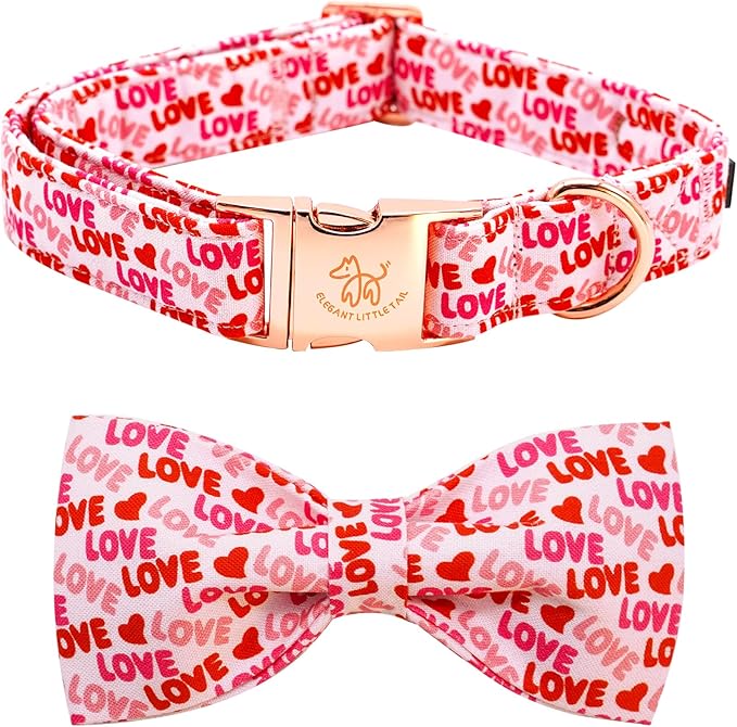 Elegant little tail Valentine's Dog Collar, Heart Dog Collar Cute Girl or Boy Puppy Collars Bowtie Pet Gift Adjustable Pet Collars for Large Dogs