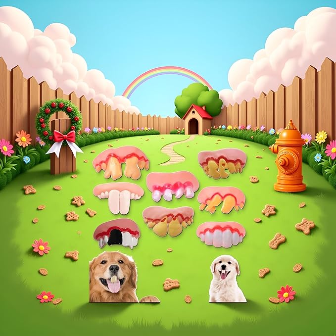 A Set of 8pcs Spoof Teeth Fake for Dogs,Funny Silicone Teeth Braces,Creative Fake Chew Toys, Easy to Apply Dog Toy,Interactive Toys,Dog Christmas Costume Suitable Accessories