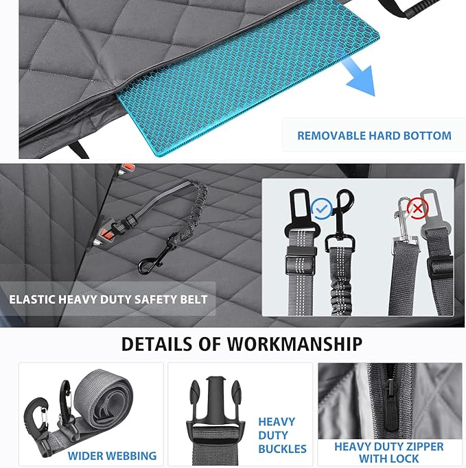 Back Seat Extender for Dogs, Hard Bottom Dog Car Seat Cover for Back Seat, Waterproof Dog Hammock for Car, Durable Platform Pet Rear Seat Travel Bed Protector for Car,SUV, Truck