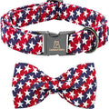 Lionheart glory American Flag Dog Collar 4 of July Independence Patriotic Dog Bow Collars Heavy Duty Adjustable Soft Collar with Bowtie for Medium Dogs Pet Gift