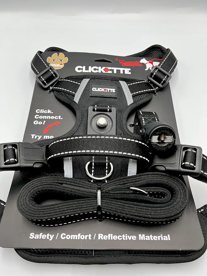 Clickette™ Magnetic Locking Harness and Leash (Black, Medium)