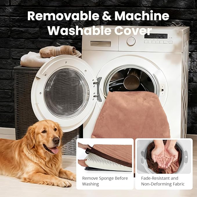 OhGeni Orthopedic Waterproof Dog Bed for Large Dogs, Machine-Washable Removable Cover in Easy-Clean Fabric, High Density Foam & Easy-Carry Handle, Suitable for Crate, 41 inch (Brown)