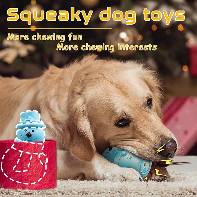 Zimtty Christmas Dog Toys, Indestructible Squeaky Dog Chew Toys for Aggressive Chewers, Tough Dog Chew Toys for Large Medium Dogs Breed with Non-Toxic Natural Rubber (Blue Snowman)