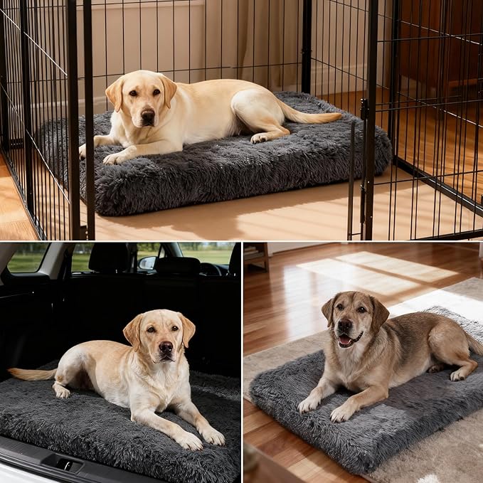 XL Orthopedic Dog Bed for Large Dogs, Dual-Layer Memory & Egg-Crate Foam, Washable Warm Winter Plush Cover, Waterproof Liner, Non-Slip Bottom, Crate/Kennel Pad, 44 x 32 Inch, Dark Gray
