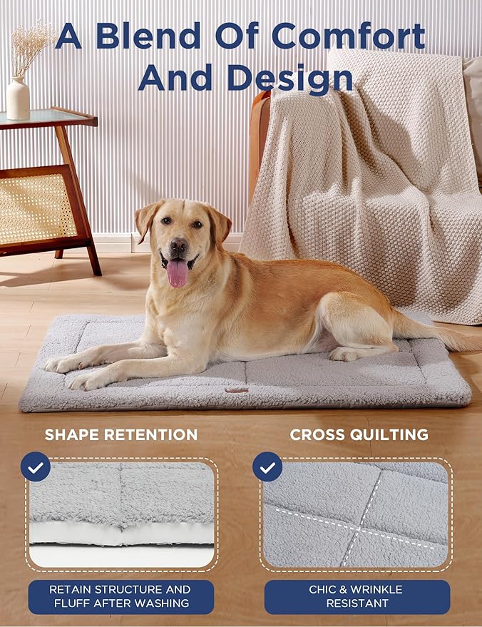 Dog Beds Crate Pad for Large Dogs, Reversible & Washable Non-Slip Kennel Pet Mat, Soft Plush and High Density Foam Cat Bed for Indoor & Outdoor Use, 35" x 23", Gray