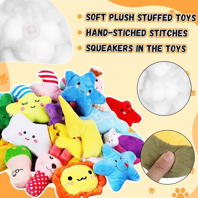 Hungdao 80 Pcs Dog Toys Bulk Squeaky Dog Gifts for Medium Small Puppy Stuffed Plush Chew Toys Small Pet with Squeakers for Puppies Teething(Novel Style)