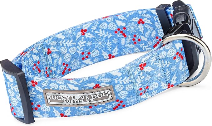 Lucky Love Dog Wide Dog Collar - Adjustable, Durable, Soft Webbing, & Comfortable 1.5 inch Wide Collar for Dogs Male and Female with Strong Buckle - Winter Blue, Large