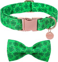 DOGWONG St. Patrick's Day Dog Collar-Cute Clovers Dog Collar with Bow, Cotton Trefoil Bowtie Dog Collars with Metal Buckle for Small Medium Large Dogs