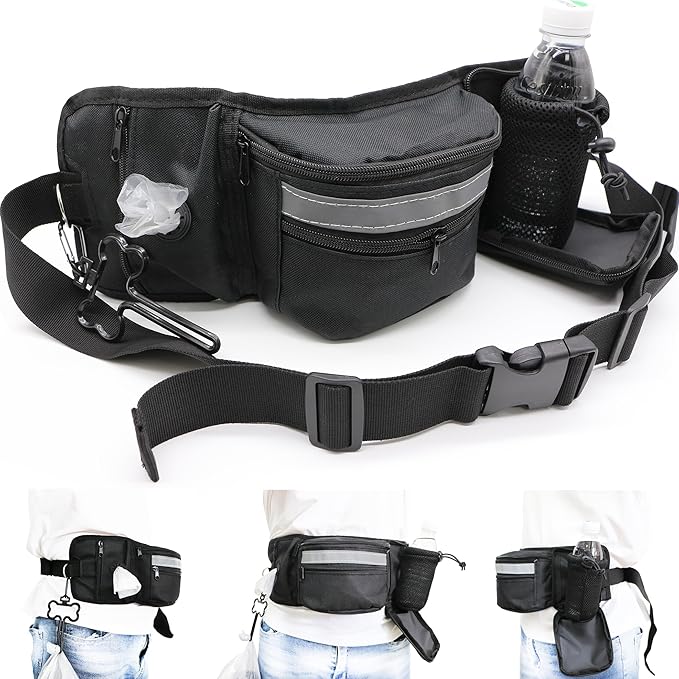 Pet Training Waist Pack, Dog Training Treat Pouch, Hands-Free Dog Walking Fanny Pack with Poop Bag Dispenser and Bottle Holder, Adjustable Dog Treat Pouches for Pet Training and Walking,Big Size