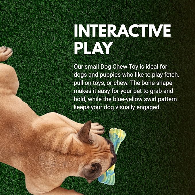 Consumable Corner - Dog Chew Toy - Bone-Shaped Toy - for Interactive Play, Teething & Training Durable Material - Safe for Small Dogs & Puppies - Blue-Yellow Swirl - Small