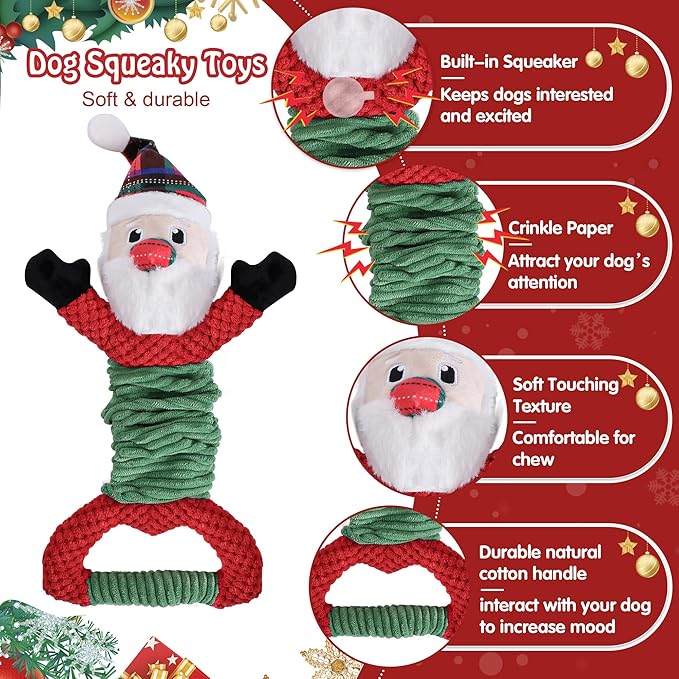 Newget Dog Plush Squeak Toy, Durable, Christmas, Medium, Large, Small Dogs, Puppy Teething, Chewing, Playing