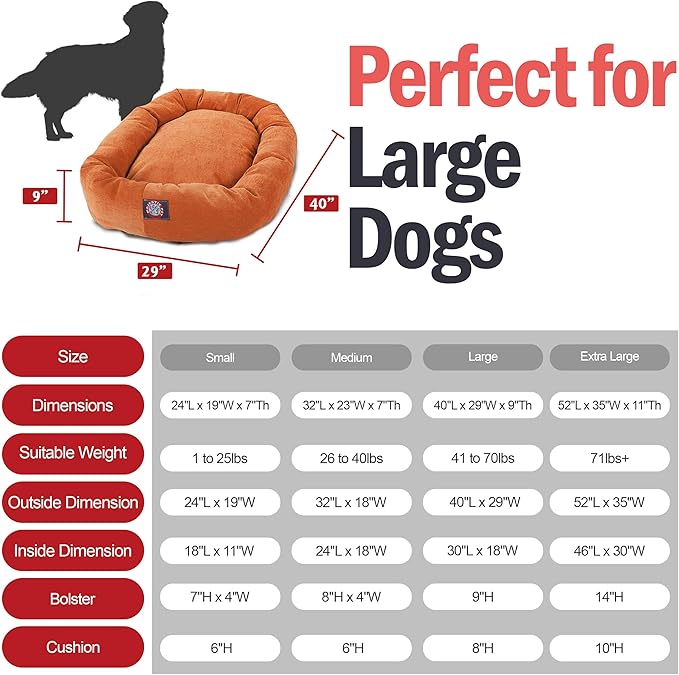 Majestic Pet 40 Inch Micro Velvet Calming Dog Bed Washable – Cozy Soft Round Dog Bed with Spine for Head Support - Fluffy Donut Puppy Mat 40x29x9 (inch) Large – Orange (2025)