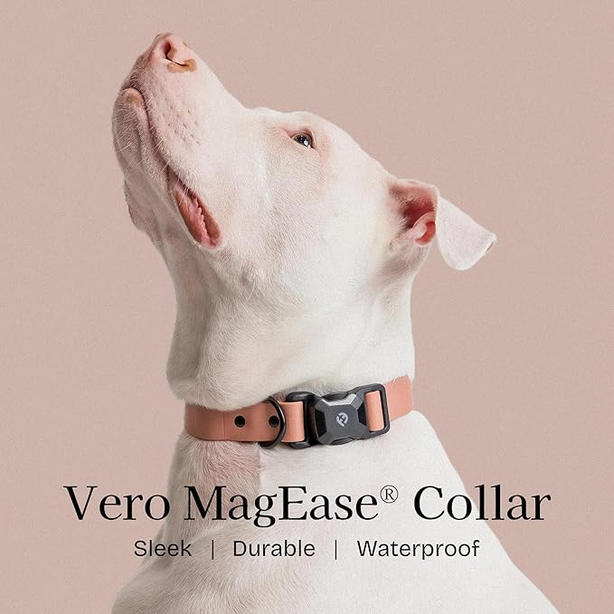 2026 New Edition, Fei & Eve PVC MagEase Dog Collar - Patented Magnetic Buckles | Fur-Safe | 450LB Escape-Proof | Adjustable Fit | Medium (Blush)