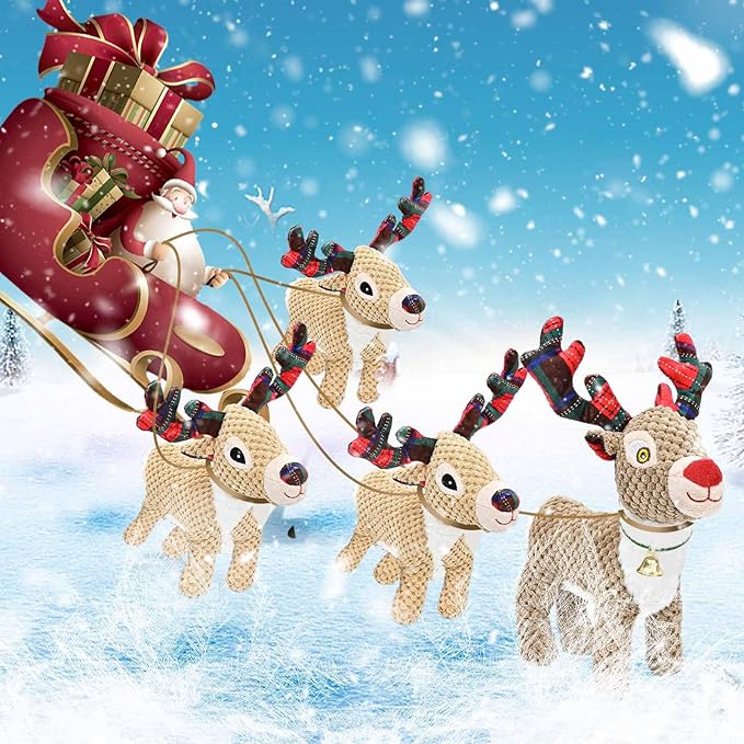 Christmas Dog Toys for Large Breed, Plush Squeaky Stuffed Animals Interactive Medium & Small Dog Toys, Funny Cute Puppy Toys, Dog Birthday Gifts for Dog Presents