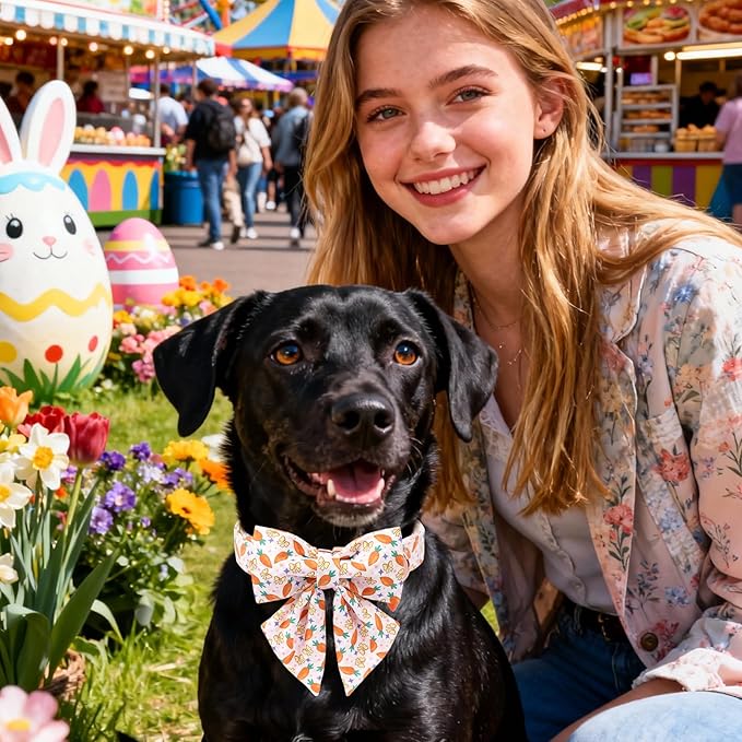 DOGWONG Easer Dog Collar with Sailor Bow,Pink Easter Dog Collar, Adjustable Durable Soft Carrot Easter Dog Collars for Male Female Puppy,L