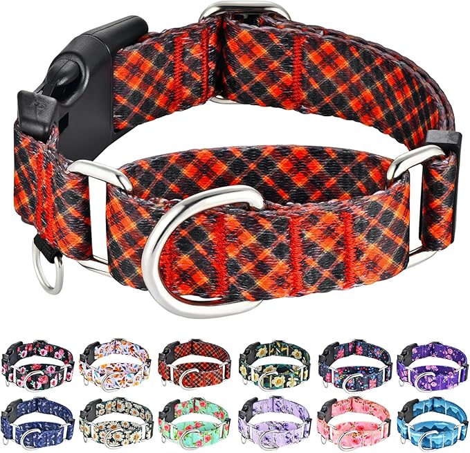 Christmas Martingale Collar for Small Dogs Plaid Dog Collars with Buckle Adjustable Soft Nylon Dog Collar (Red Plaid, Small)