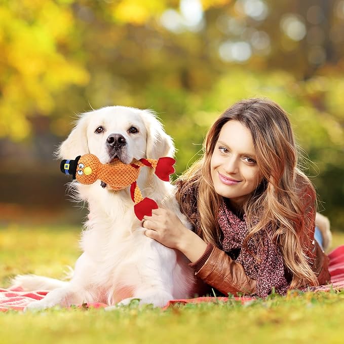 Senneny Thanksgiving Turkey Dog Toy with Squeaker, Turkey Squeaky Toys for Dogs Puppy, Stuffed Dog Plush Toy for Large Medium Small Dogs, Interactive Durable Dog Chew Toys