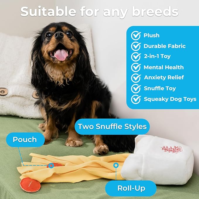 Dog Toys Plush with Squeaky & Treat Hiding Features - Mental Stimulation Enrichment Toy for Large Breed Dogs - Machine Washable Slow Feeder to Keep Dogs Busy，Take Out Box