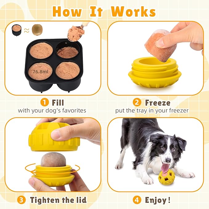 Dog Enrichment Toys to Keep Them Busy-Interactive Dog Toys for Large Dogs-Freeze Treat Dispensing,Natural Rubber,Dishwasher Safe,Lemon,M