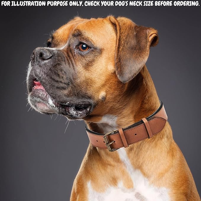 Real Leather Dog Collar Padded Soft Interiors with Premium Vintage Look Handcrafted Heavy Duty with Tag Ring for Small Medium and Large Pets (X-Large (1.75" Wide for 20" - 24" Neck), Cognac)