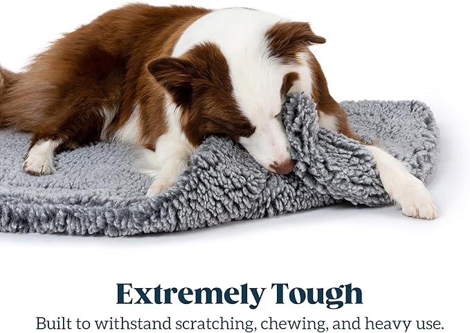 Stoutwool Indestructible Dog Bed - Fluffy Chew Proof Dog Crate Pad - Tough Kennel Pad for Aggressive Chewers - Ideal for Extra Large Breeds & Fits 48-Inch Crate - 47"x29", Charcoal