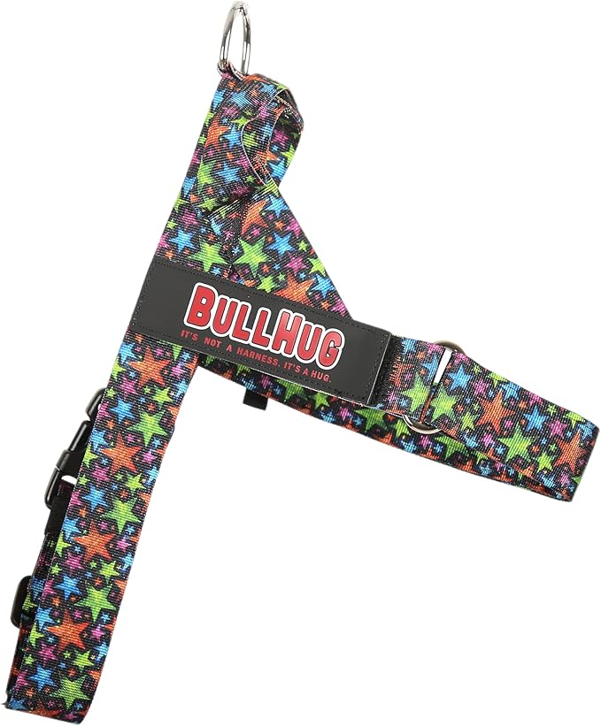 BULLHUG Adjustable Dog Harness– No Pull, No Choke – for English Bulldogs, French Bulldogs, Pugs & Broad-Chested Breeds – Easy, Safe Walks (Star Brights, Small)