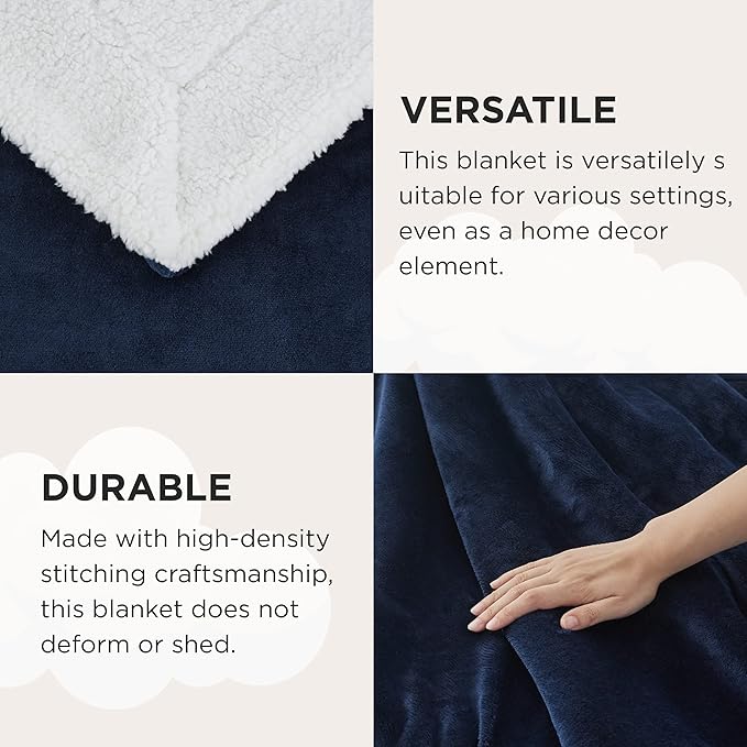Bedsure GentleSoft Sherpa Fleece Twin Size Blanket for Couch, Non-Heated, Thick and Warm Throw for Women and Men, Soft Fuzzy Plush Twin Blanket for Winter, Navy, 60x80 Inches