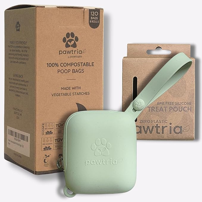 Eco Duo Set: Pawtria Dog Poop Bags (120) + Premium BPA Free Silicone Treat Case, BPA-Free, Leak-Proof, Zero Waste, Zero Plastic, Supports Rescue Dogs (Treat Case + 120 Poo Bags)