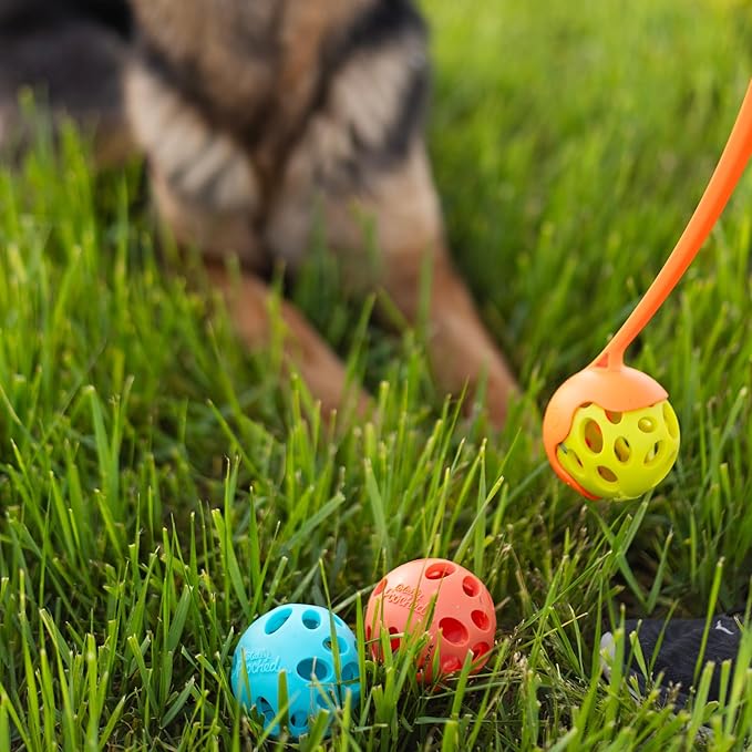 Messy Mutts Totally Pooched Huff'n Puff Ball | 3.1” TPR Puzzle Ball for Dogs | 2-in-1 Interactive Toy and Tooth Cleaner | Green