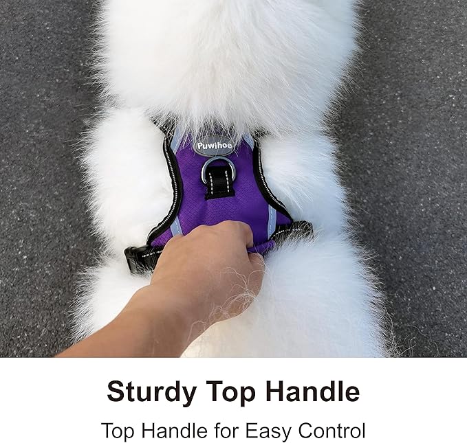 No Pull Dog Harness, Reflective Walking Dog Harness with Easy Control Handle and Front & Back Clips,Adjustable Breathable Soft Padded Dog Vest Harness for Large Medium Small Dogs,Purple,XL