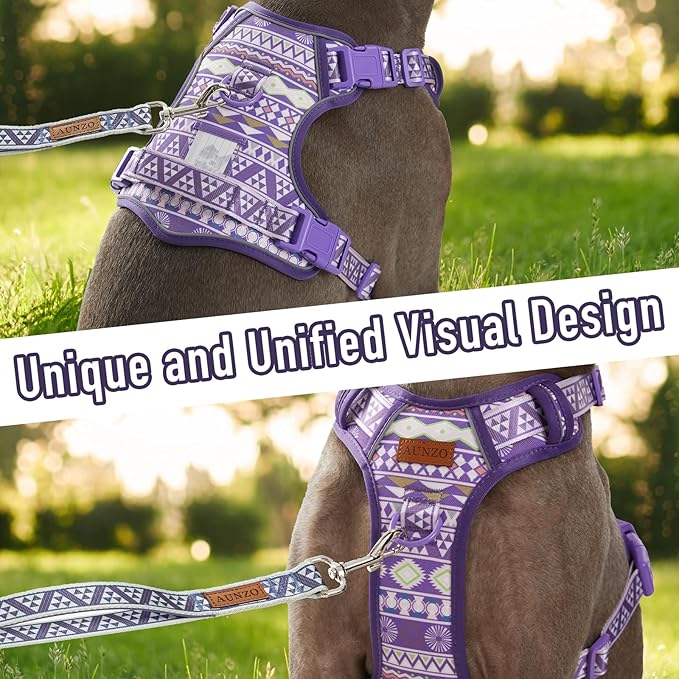 Dog Vest Harness No Pull Easy Walker Pet Harness for Walking Training Hiking for M Sized Dogs with 2 Leash Clips 3 Buckles ID Card Reflective Strip Soft Padded Handle, Tribal, French Bulldog