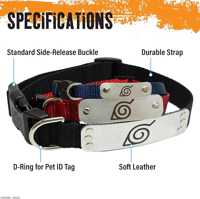 Naruto Dog Collar for Large Dogs, Medium, XS/Small Puppy Collars – Officially Licensed Naruto Shippuden Hidden Leaf Village Anime Dog Collar, Naruto Gifts Pet Collar for Dogs Red Ninja, LG