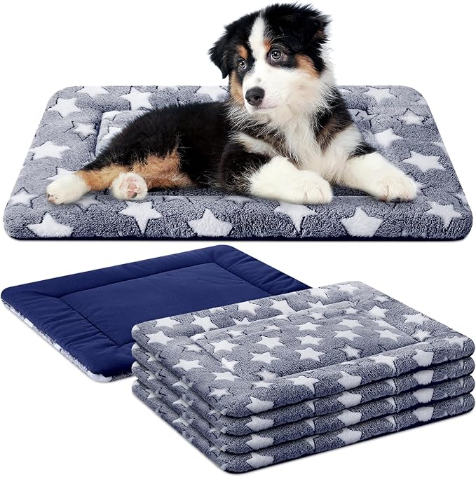 VitalCozy 4 Pcs Dog Crate Pads, Ultra Soft Warm Washable Anti-Slip Kennel Bed Mat for Pets, Reversible, Replaceable, Cozy Cage Liner for Small Medium Large Dogs and Cats(18 x 24 x 1.6 Inch,Blue)