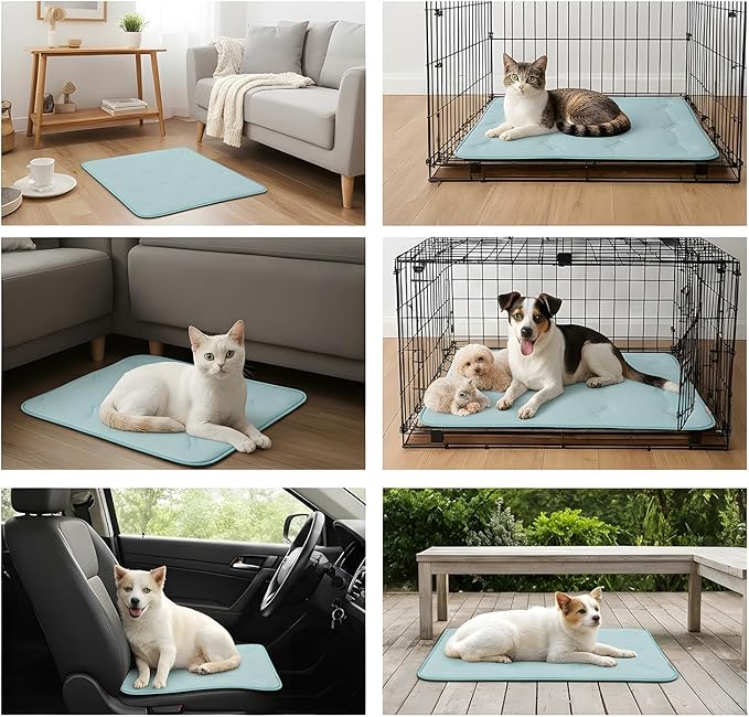Pet Cooling Mat, 31" x 28.5" Self-Cooling Pad for Dogs or Cats, Soft Breathable, Pet-Safe, Portable & Durable Pet Mat for Crate, Trunk, Camping, Outdoors, Machine Washable, Sky Blue