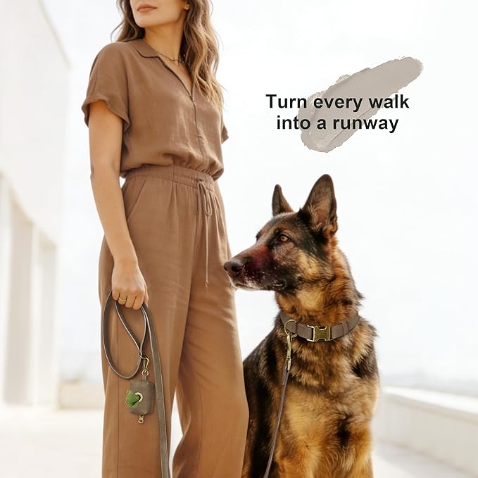 Didog Soft PU Leather Dog Collar, Stylish Quick Released Dog Collar for Large Dogs, Easy Clean Adjustable Pet Collar for Daily Walking, Brown, XL Fit 17-27" Neck