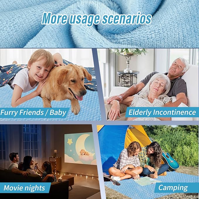 Water Resistant Blanket for Bed Couch Sofa, Cat/Dog Blanket Waterproof Washable, Small Cozy Reversible Furniture Protector, Leakproof Throw (40"x60", Sky Blue/Pale Blue)