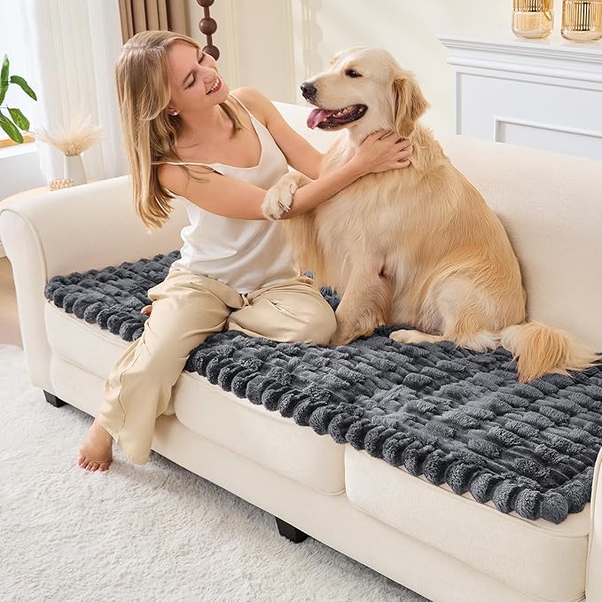 Couch Cover for Dogs, Non Slip Fuzzy Pet Couch Covers for Sofa,Pet Friendly Dog Mat for Couches and Sofas,Thick Soft Sofa Slipcovers Cushion Protector(Dark Gray, 28" x 71"/70 x 180cm)
