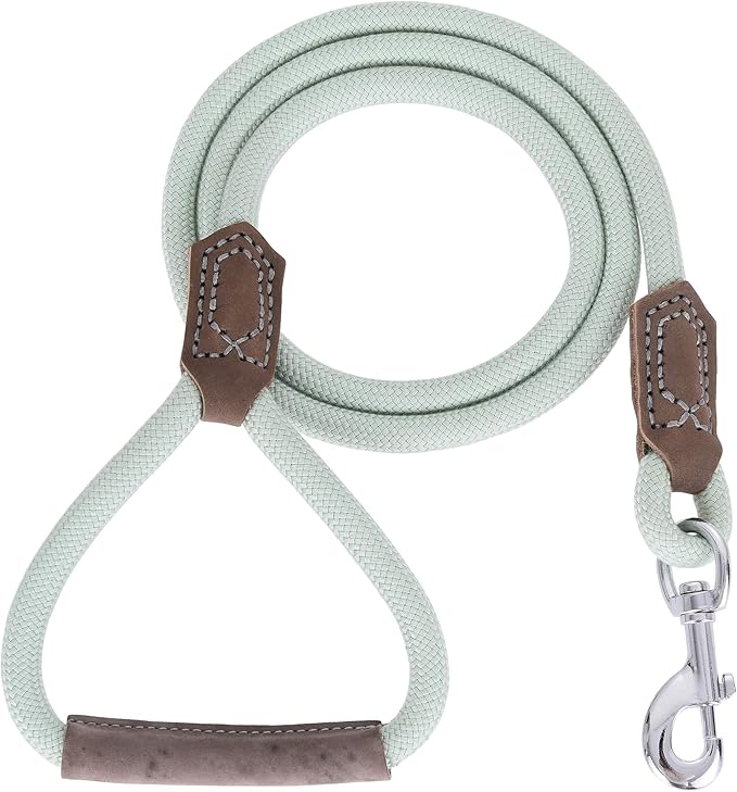 Mile High Life | Premium Leather Dog Leash | Strong Rope Leash | Leather Handle | Zinc Alloy Strong Clasp | Small Medium Large Dogs | 4/5/6 Feet(Green, 72 Inch (Pack of 1))