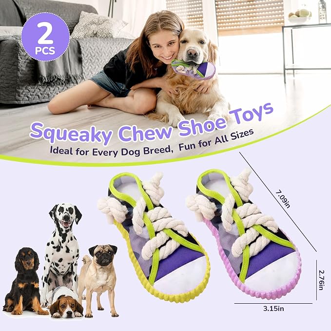 2 Pieces - Dog Chew Toys, Funny Dog Toys, Puppy Teething Toys & Shoe Dog Toy, Durable Dog Toys for Aggressive Chewers Tear-Resistant for Small & Medium Dogs