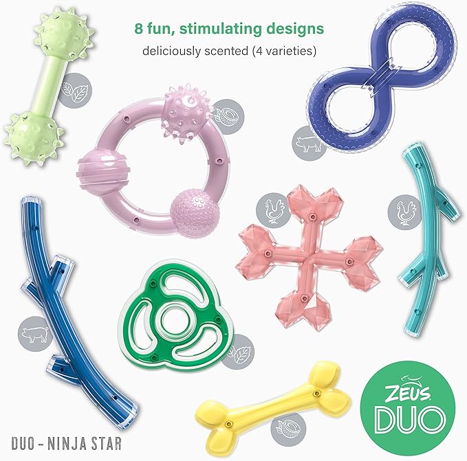 ZEUS Duo Ninja Star Strong Dog Chew Toy for Active Chewers, Long Lasting Mint Scent