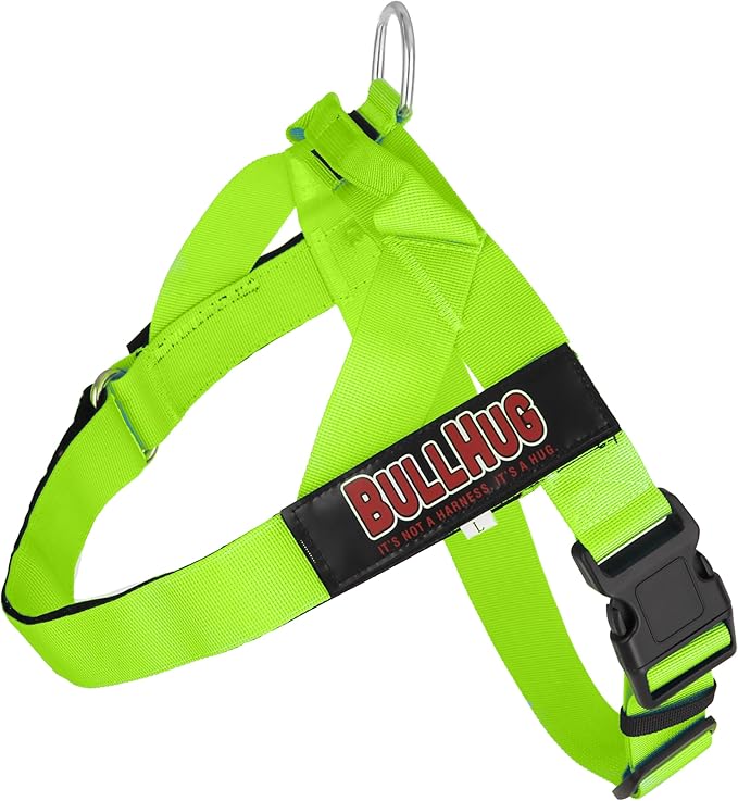 BULLHUG Adjustable Dog Harness– No Pull, No Choke – for English Bulldogs, French Bulldogs, Pugs & Broad-Chested Breeds – Easy, Safe Walks (NEON Green, Small)